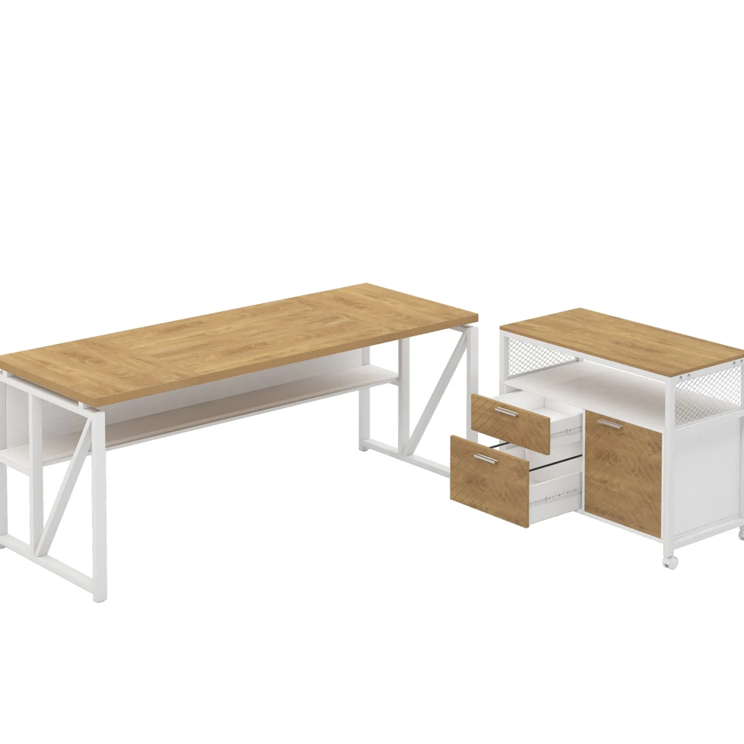 55" / 63" L-Shaped Executive Desk with Storage Shelves and Mobile File Cabinet(2 Drawers and 1 Storage Compartment)