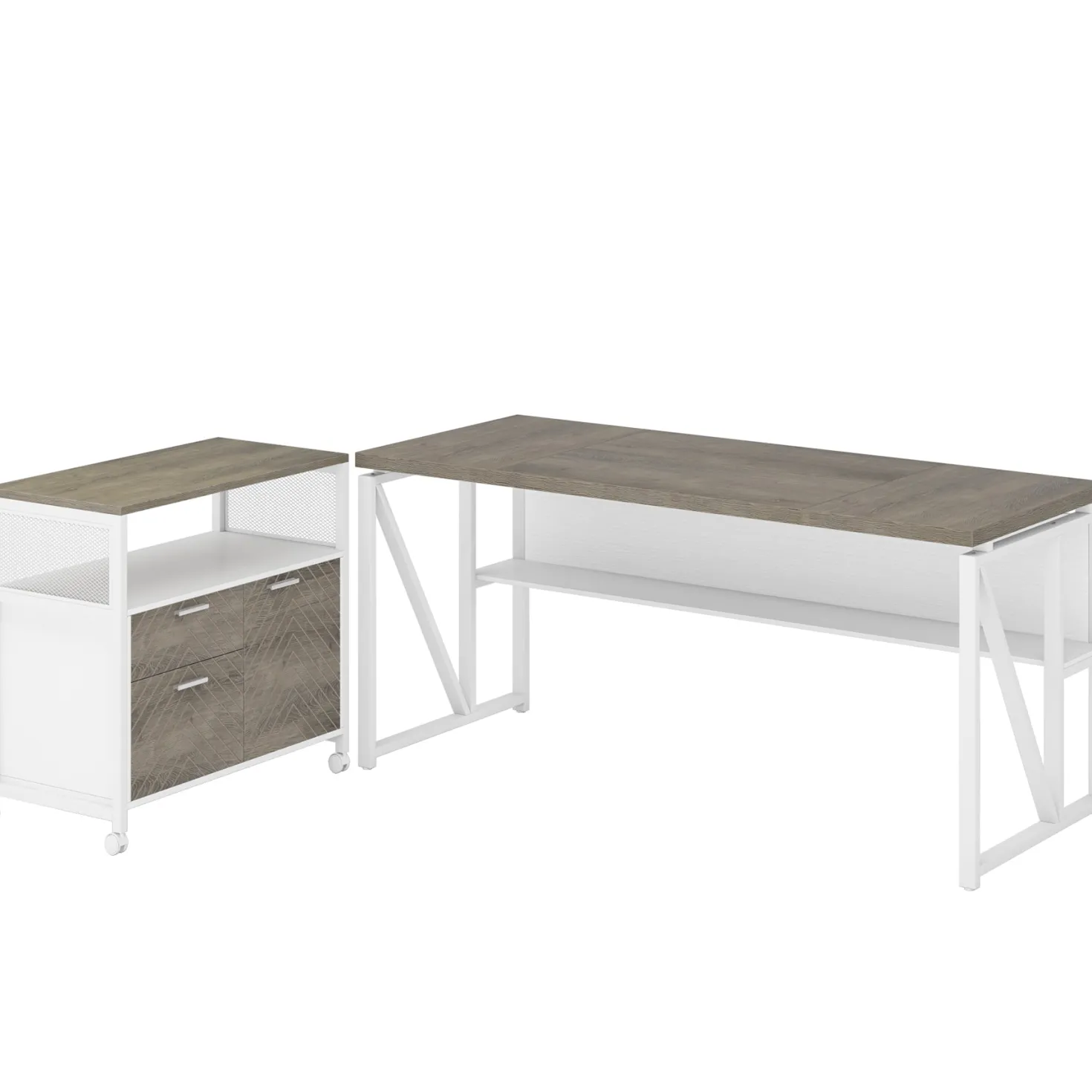55" / 63" L-Shaped Executive Desk with Storage Shelves and Mobile File Cabinet(2 Drawers and 1 Storage Compartment)