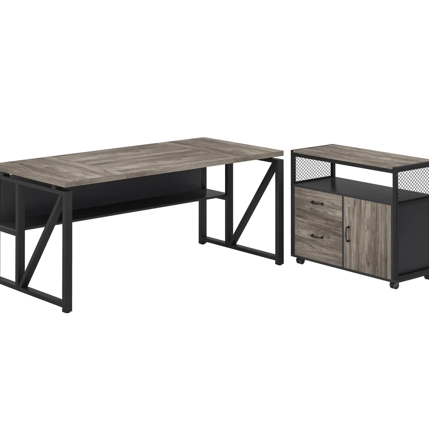 55" / 63" L-Shaped Executive Desk with Storage Shelves and Mobile File Cabinet(2 Drawers and 1 Storage Compartment)