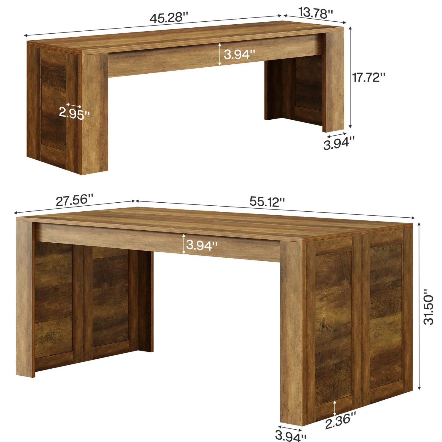 55" Dining Table Set, Wooden Kitchen Table for 4-6 with 2 Benches