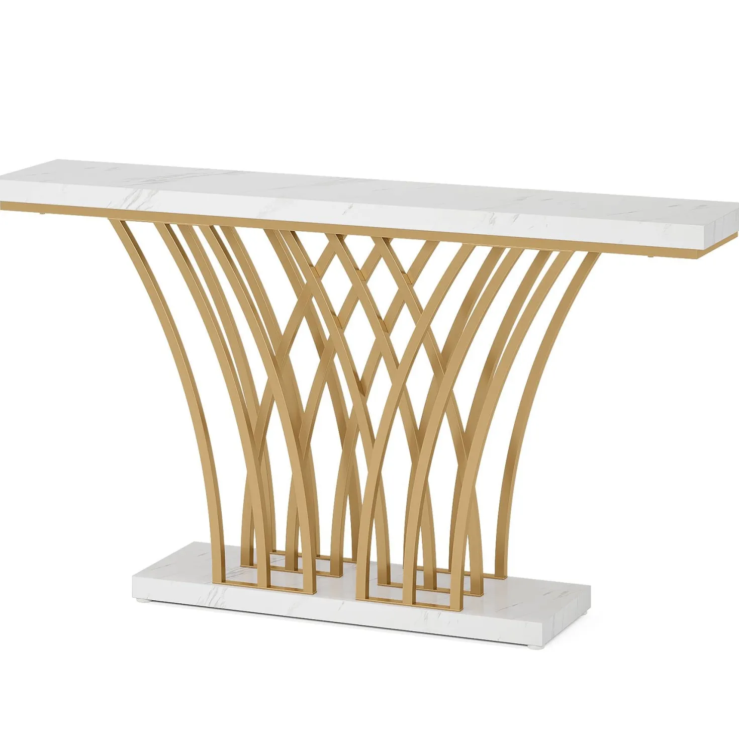 59 " Faux Marble Console Table with Geometric Metal Base