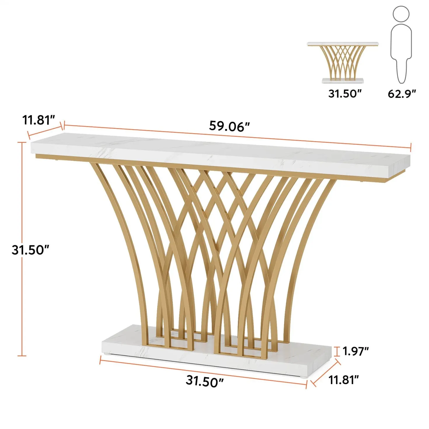 59 " Faux Marble Console Table with Geometric Metal Base