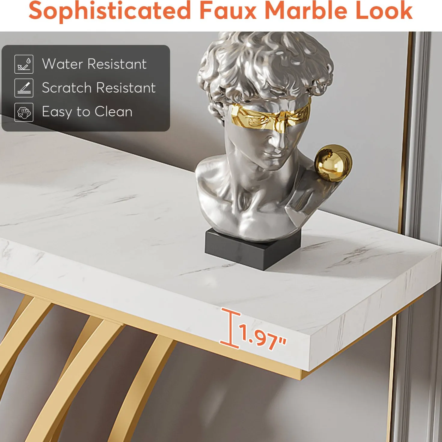 59 " Faux Marble Console Table with Geometric Metal Base