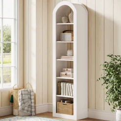74.8" Arched Bookshelf, 6-Tier Narrow Open Bookcase Display Shelf