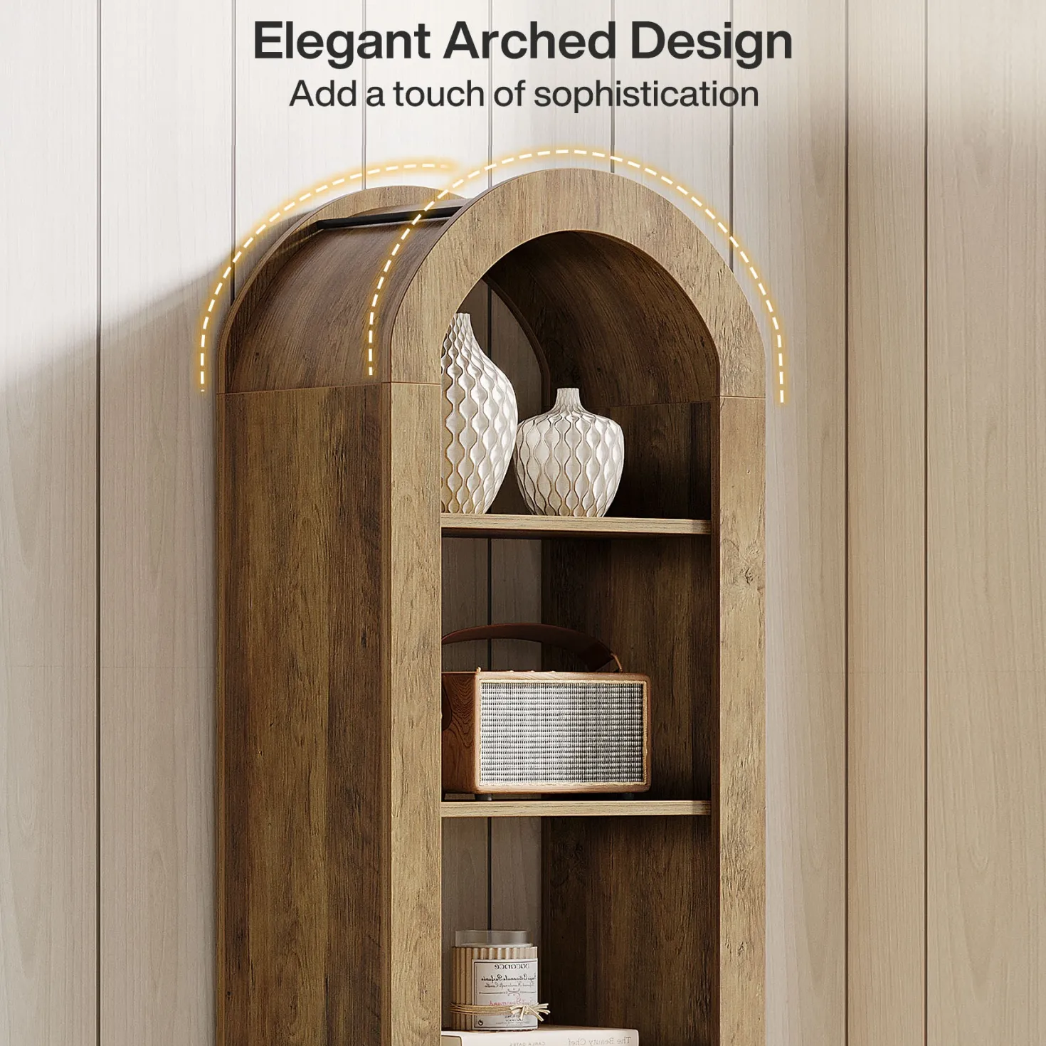 74.8" Arched Bookshelf, 6-Tier Narrow Open Bookcase Display Shelf