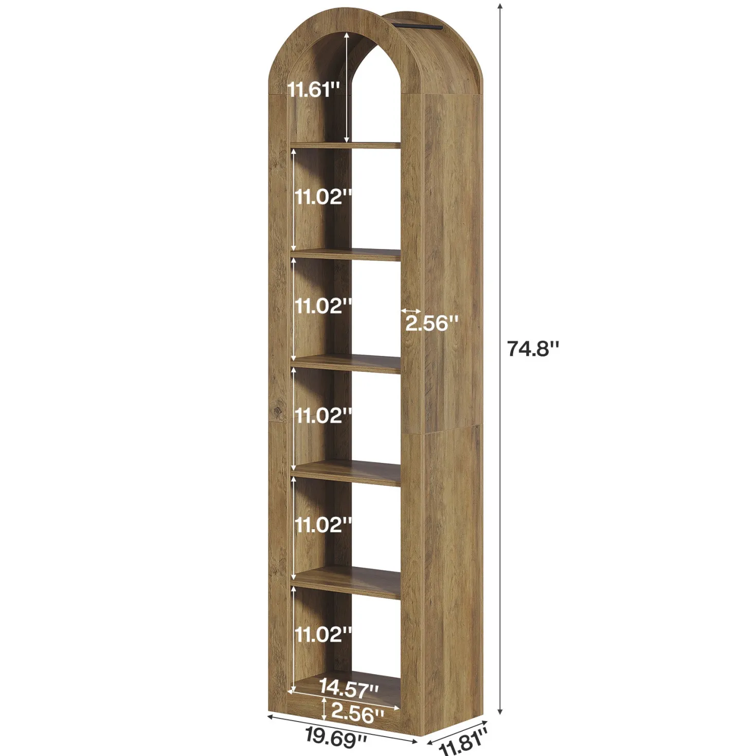 74.8" Arched Bookshelf, 6-Tier Narrow Open Bookcase Display Shelf