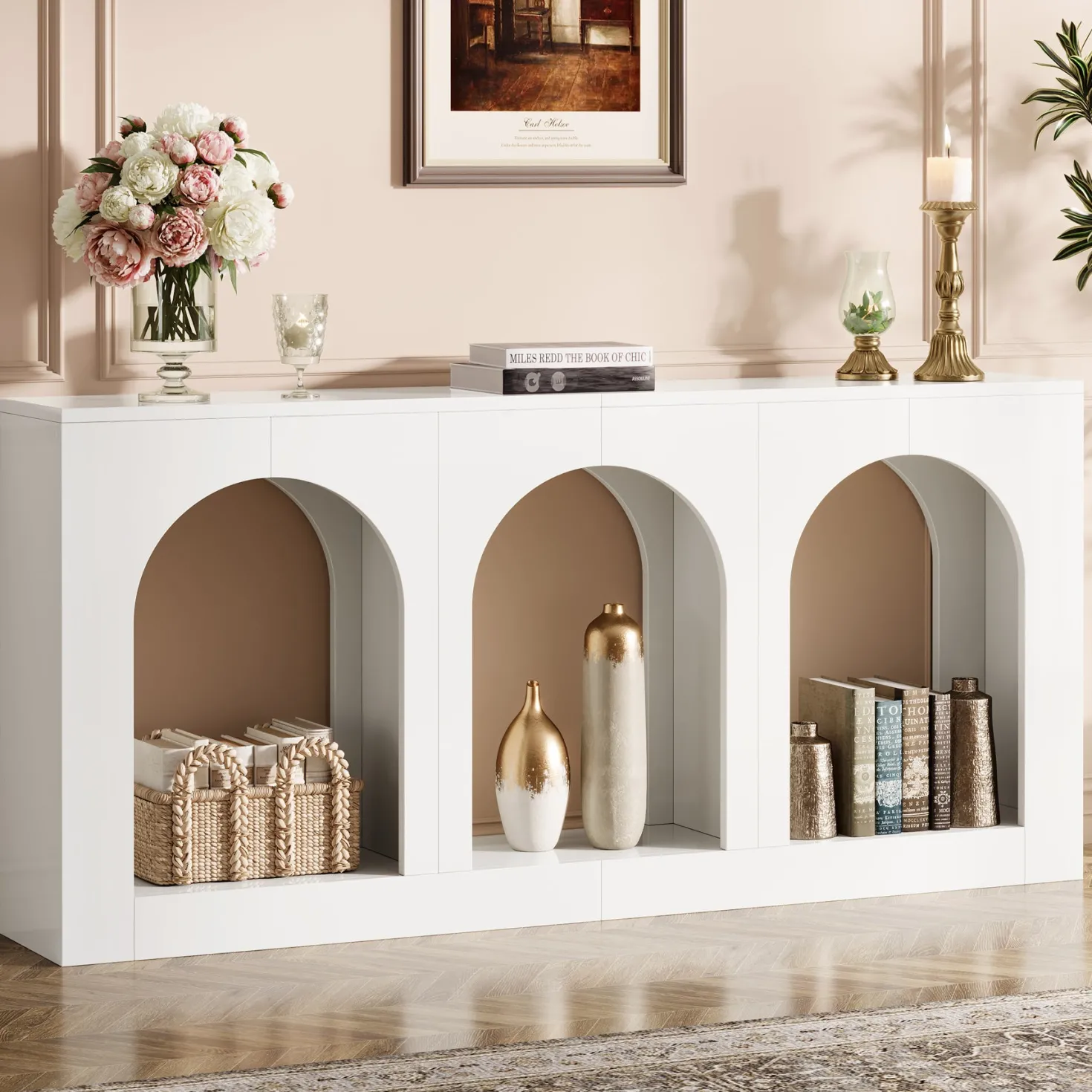 70.8" Arched Entryway Table, Wood Console Table with 3 Arched Shelves