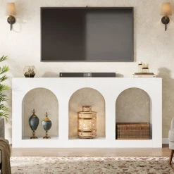 70.8" Arched Entryway Table, Wood Console Table with 3 Arched Shelves