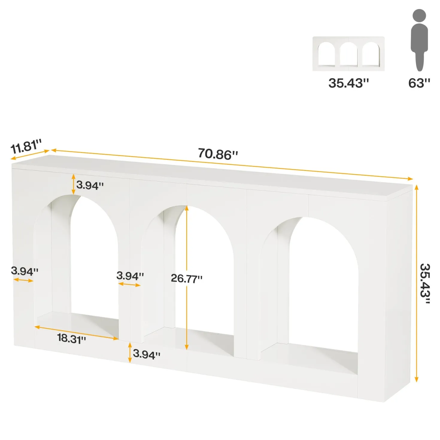 70.8" Arched Entryway Table, Wood Console Table with 3 Arched Shelves