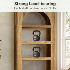 70.8" Arched 5-Tier Bookshelf, Modern Wooden Bookcase with Open Storage for Living Room, Bedroom & Office