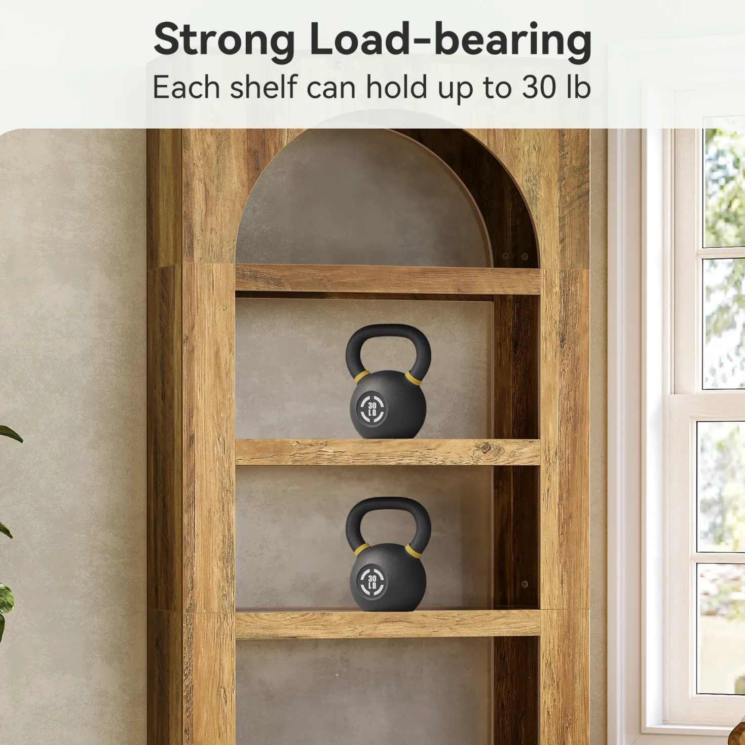 70.8" Arched 5-Tier Bookshelf, Modern Wooden Bookcase with Open Storage for Living Room, Bedroom & Office