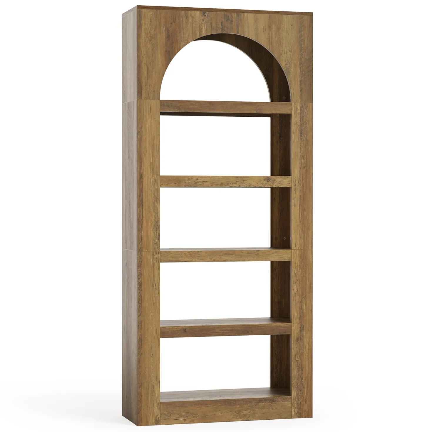 70.8" Arched 5-Tier Bookshelf, Modern Wooden Bookcase with Open Storage for Living Room, Bedroom & Office