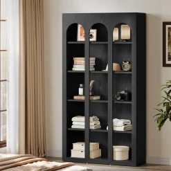 70.8" Arched 5-Tier Bookshelf with Open Shelves, Vintage Farmhouse Style Tall Display Bookcase