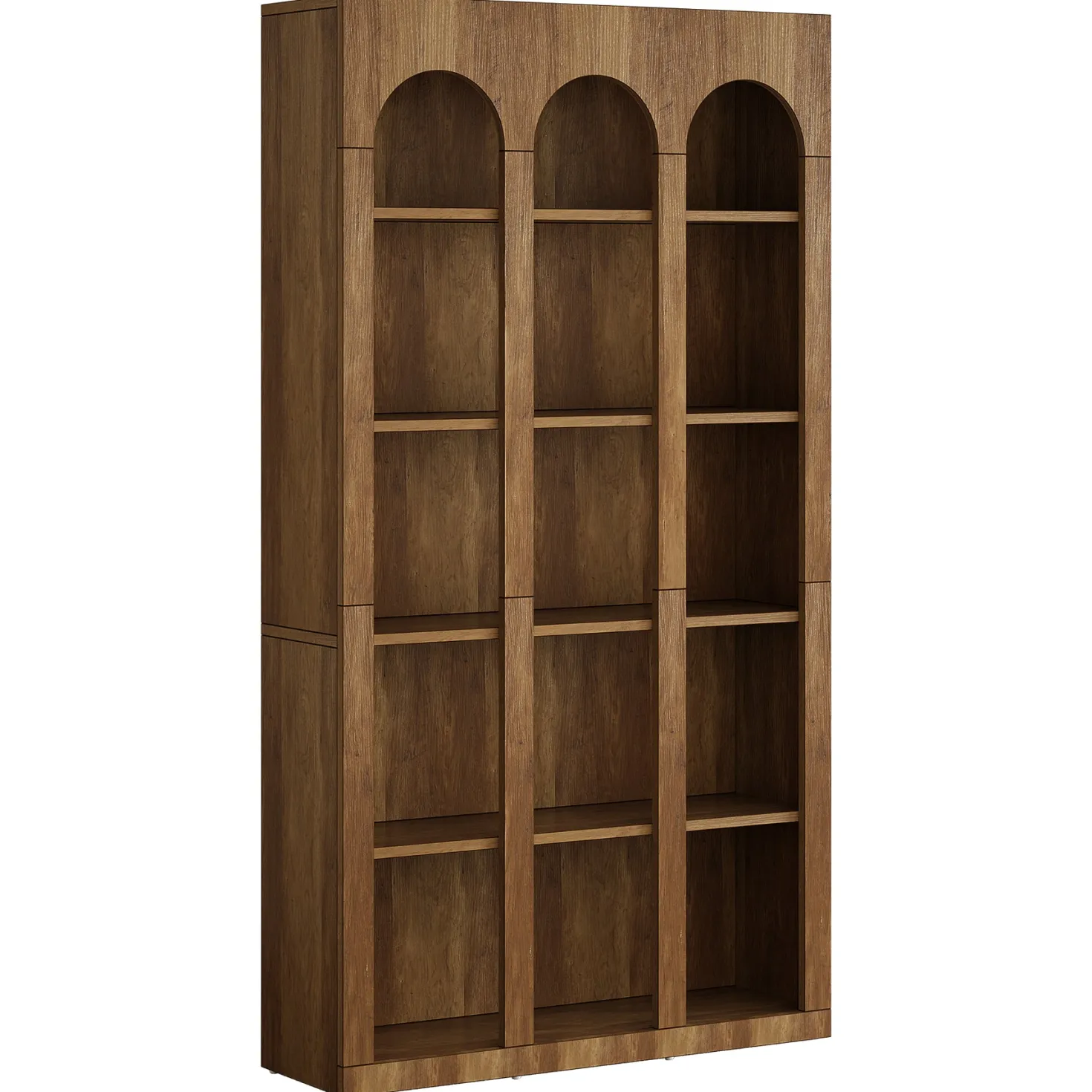 70.8" Arched 5-Tier Bookshelf with Open Shelves, Vintage Farmhouse Style Tall Display Bookcase