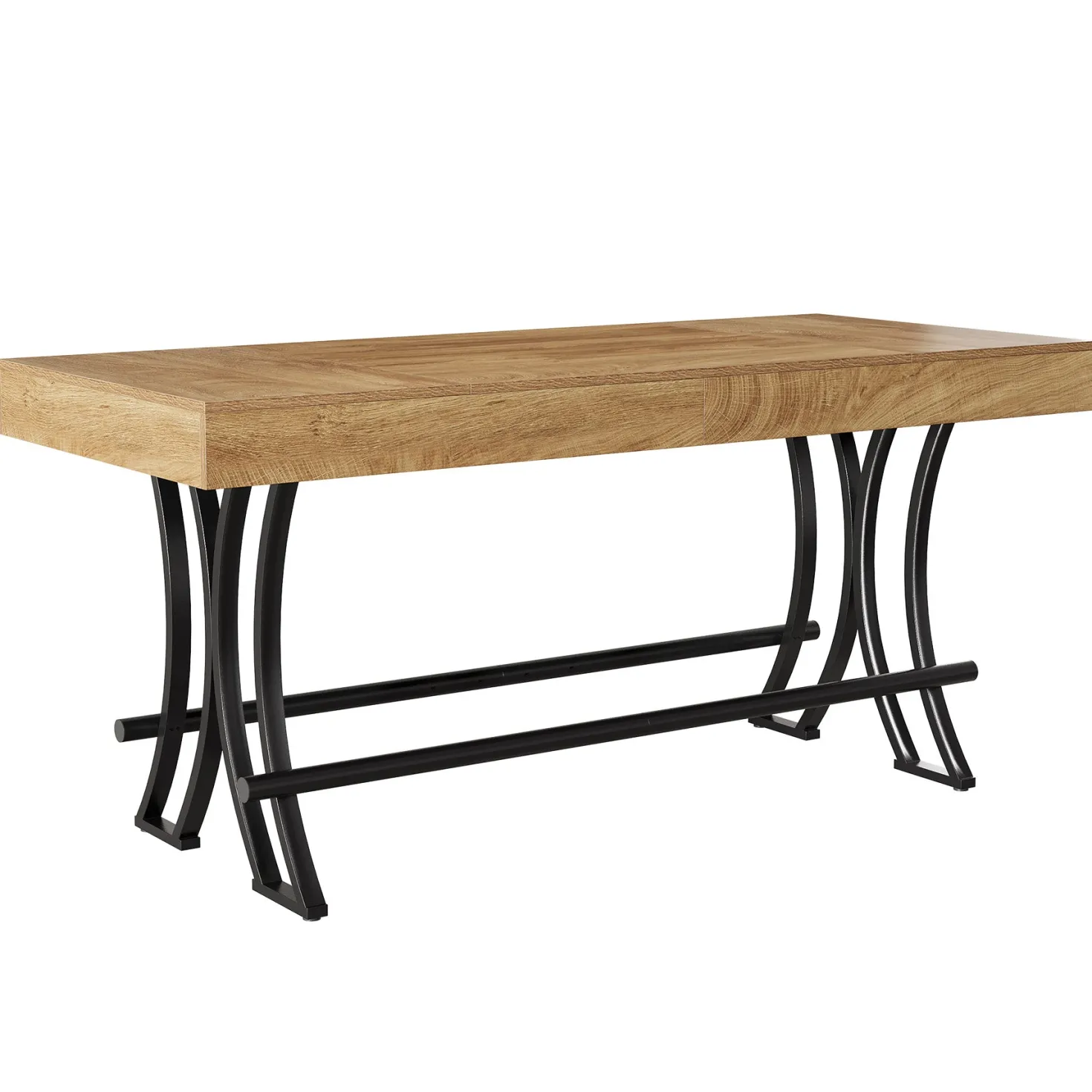 63" Bar Pub Table, Counter Height Kitchen Dining Table with Metal Footrest