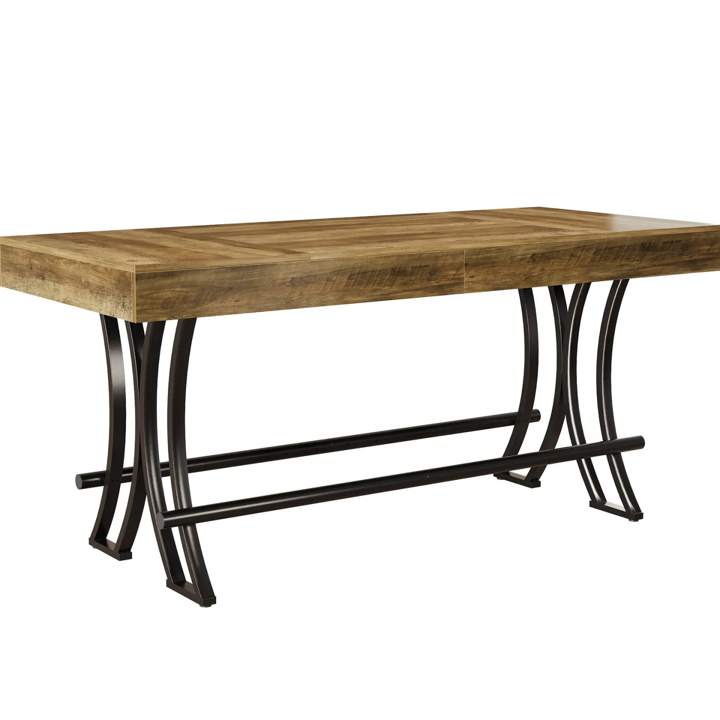 63" Bar Pub Table, Counter Height Kitchen Dining Table with Metal Footrest