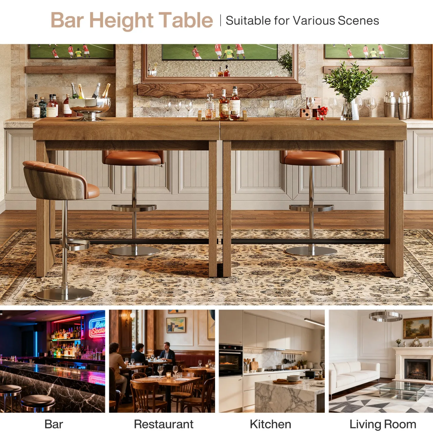 41" Bar Table, Counter Height Pub Table with Thickened Tabletop