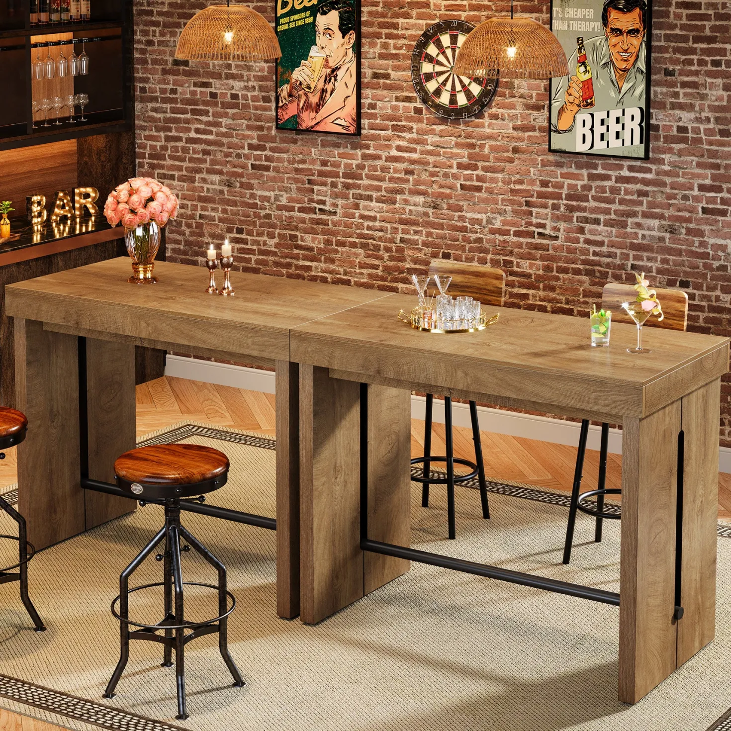 41" Bar Table, Counter Height Pub Table with Thickened Tabletop