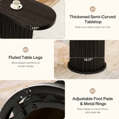 63" Bar Table, Counter Height Pub Table with Fluted Cylindrical Base