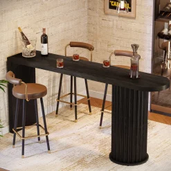 63" Bar Table, Counter Height Pub Table with Fluted Cylindrical Base