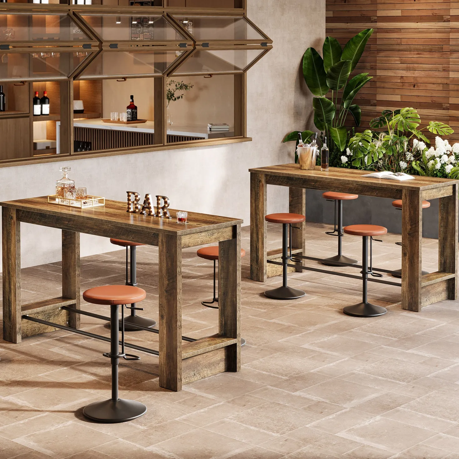 63" Bar Table Counter Height Pub Table with Metal Footrests