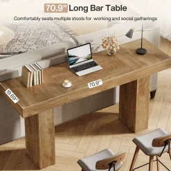 70.9" Bar Table, Counter Height Pub Table with Sturdy Pedestal Base