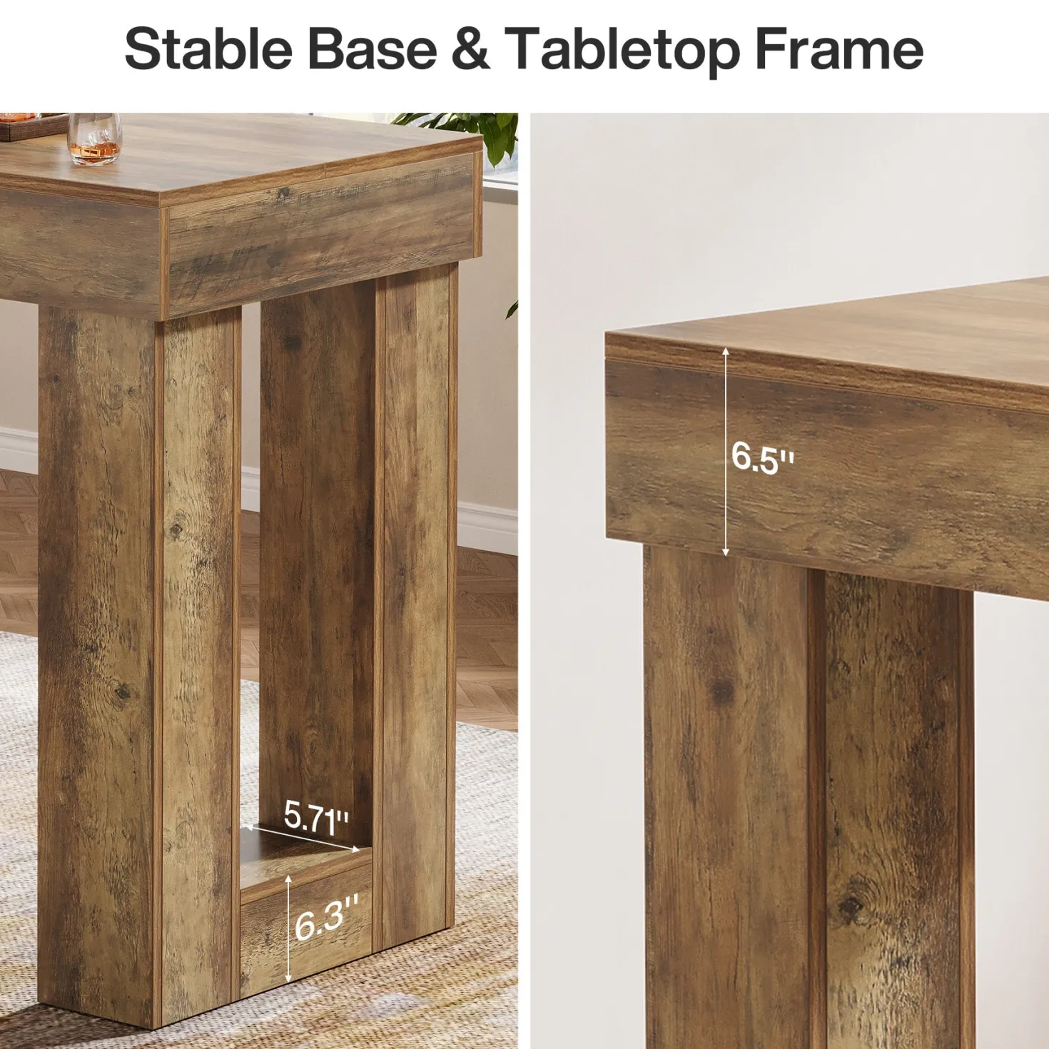 63" Bar Table, Counter Height Pub Table with Sturdy Rectangular Base