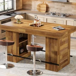 63" Bar Table, Counter Height Pub Table Home Bar Units with Storage
