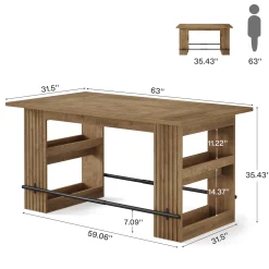 63" Bar Table, Counter Height Pub Dining Table with Storage Shelve Home Bar Units