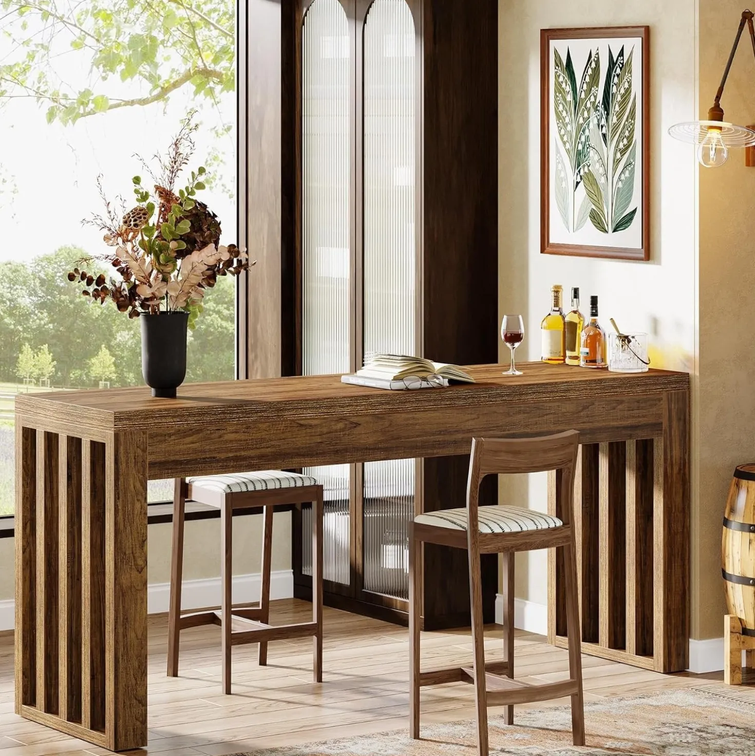 63" Bar Table, Farmhouse Counter Height Pub Dining Table for Bistro