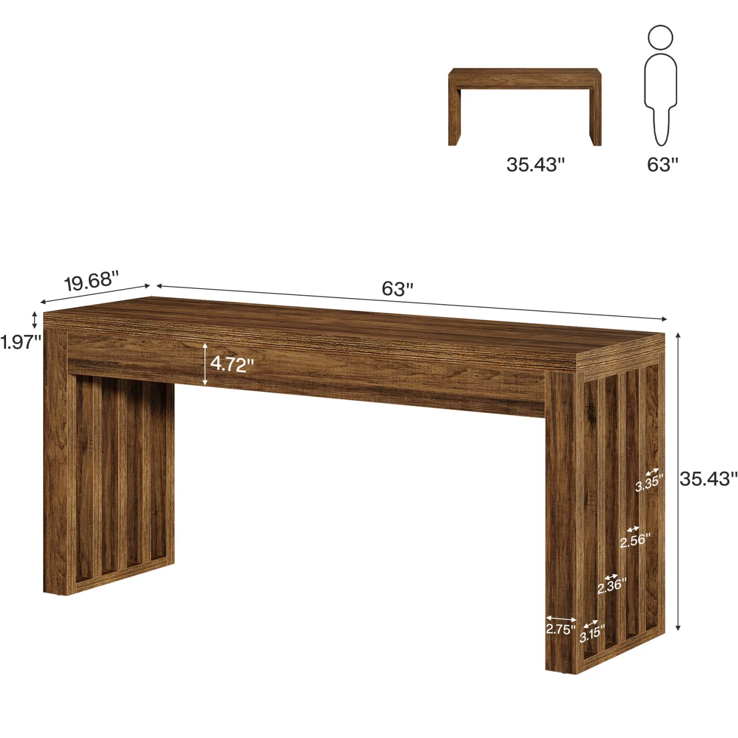 63" Bar Table, Farmhouse Counter Height Pub Dining Table for Bistro