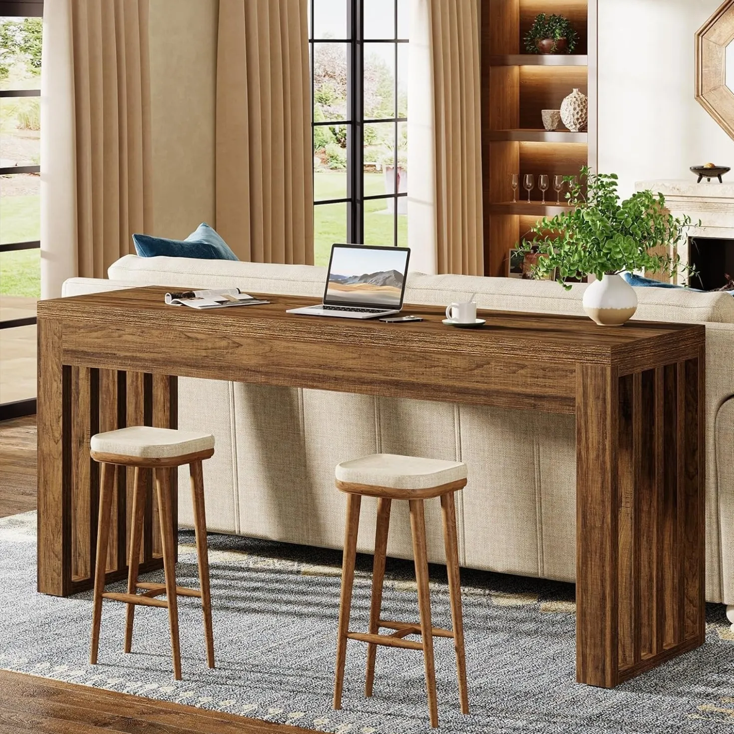 63" Bar Table, Farmhouse Counter Height Pub Dining Table for Bistro