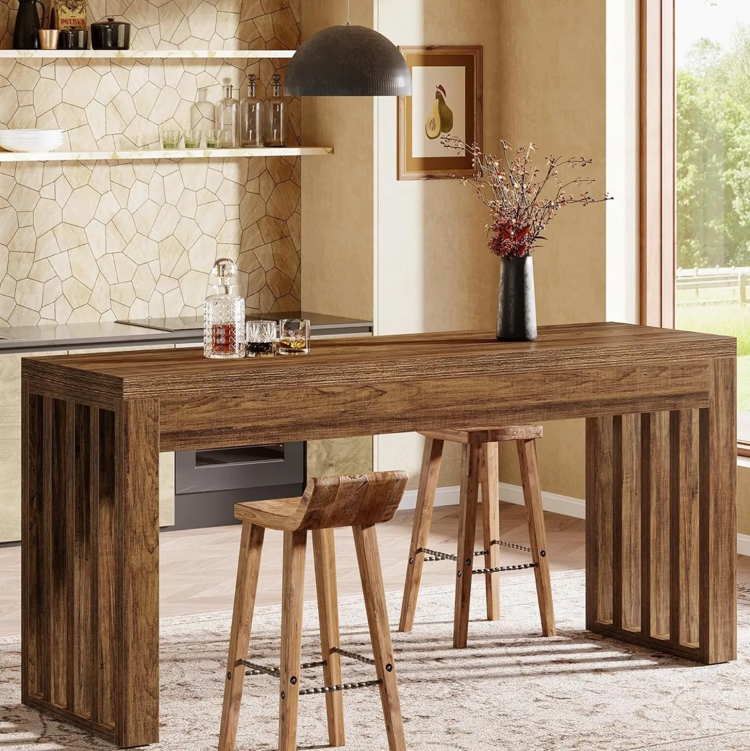 63" Bar Table, Farmhouse Counter Height Pub Dining Table for Bistro