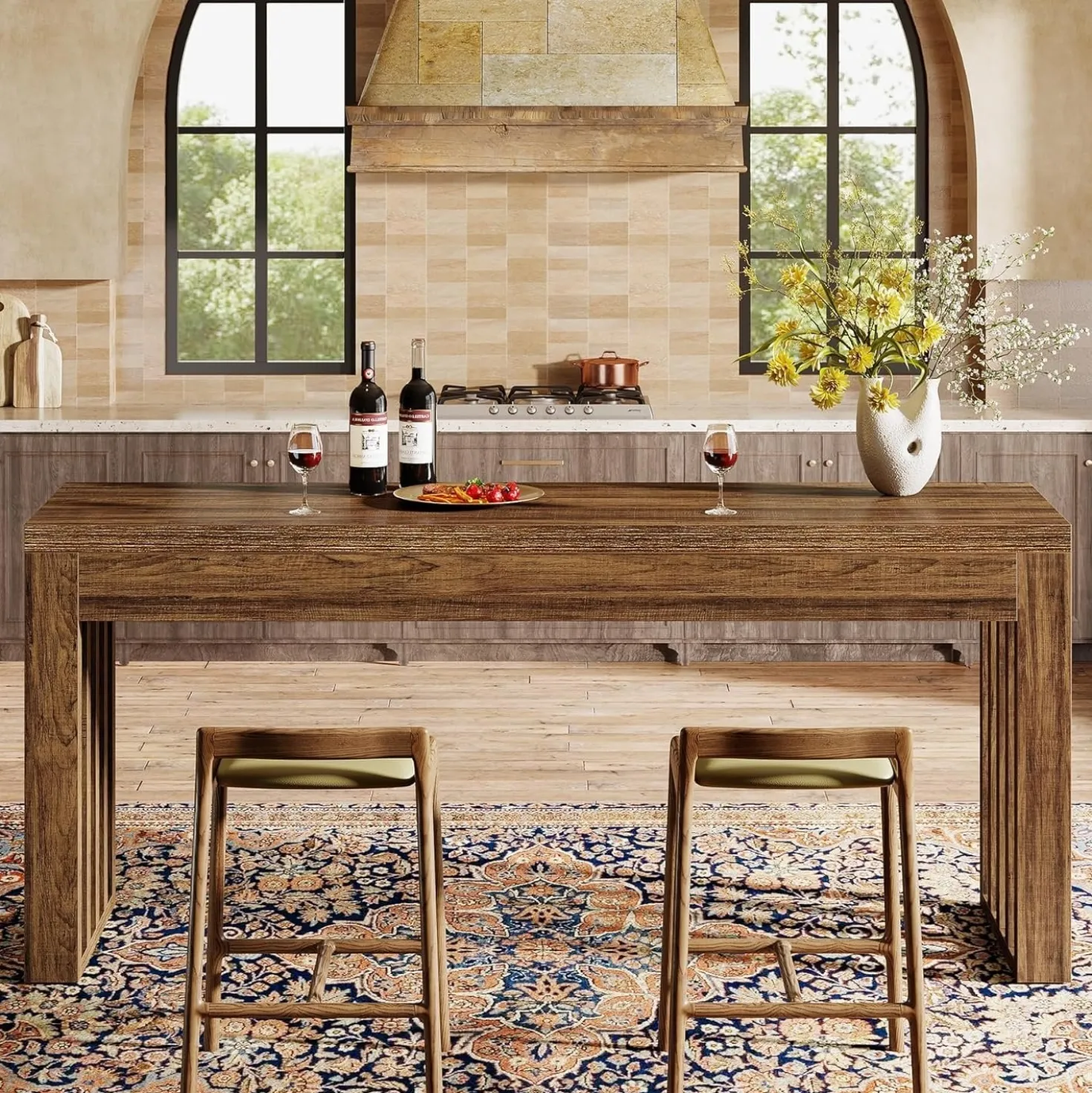 63" Bar Table, Farmhouse Counter Height Pub Dining Table for Bistro