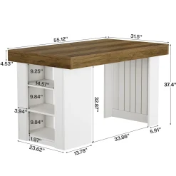 55" Bar Table, Farmhouse Counter Height Table with 3-Tier Storage Shelves