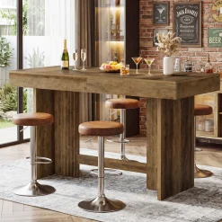 55" Bar Table, Farmhouse High-Top Pub Table with Large Worktop for Bistro
