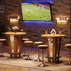 31.5" Bar Table, High Top Cocktail Bistro Pub Table with Metal Footrest