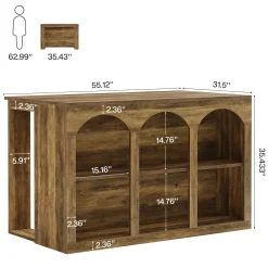 55" Bar Table, High Top Large Home Bar Unit Table with 2-Tier Shelves
