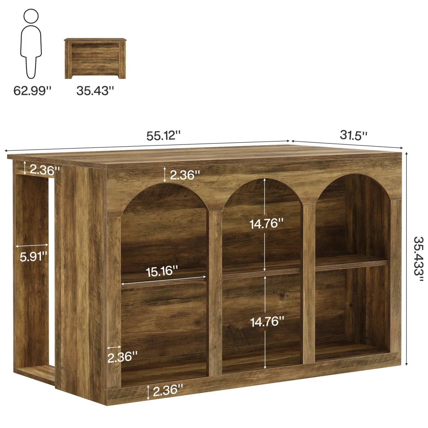 55" Bar Table, High Top Large Home Bar Unit Table with 2-Tier Shelves
