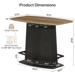 47" Bar Table, Industrial Counter Height Pub Table with Fluted Pedestal Base