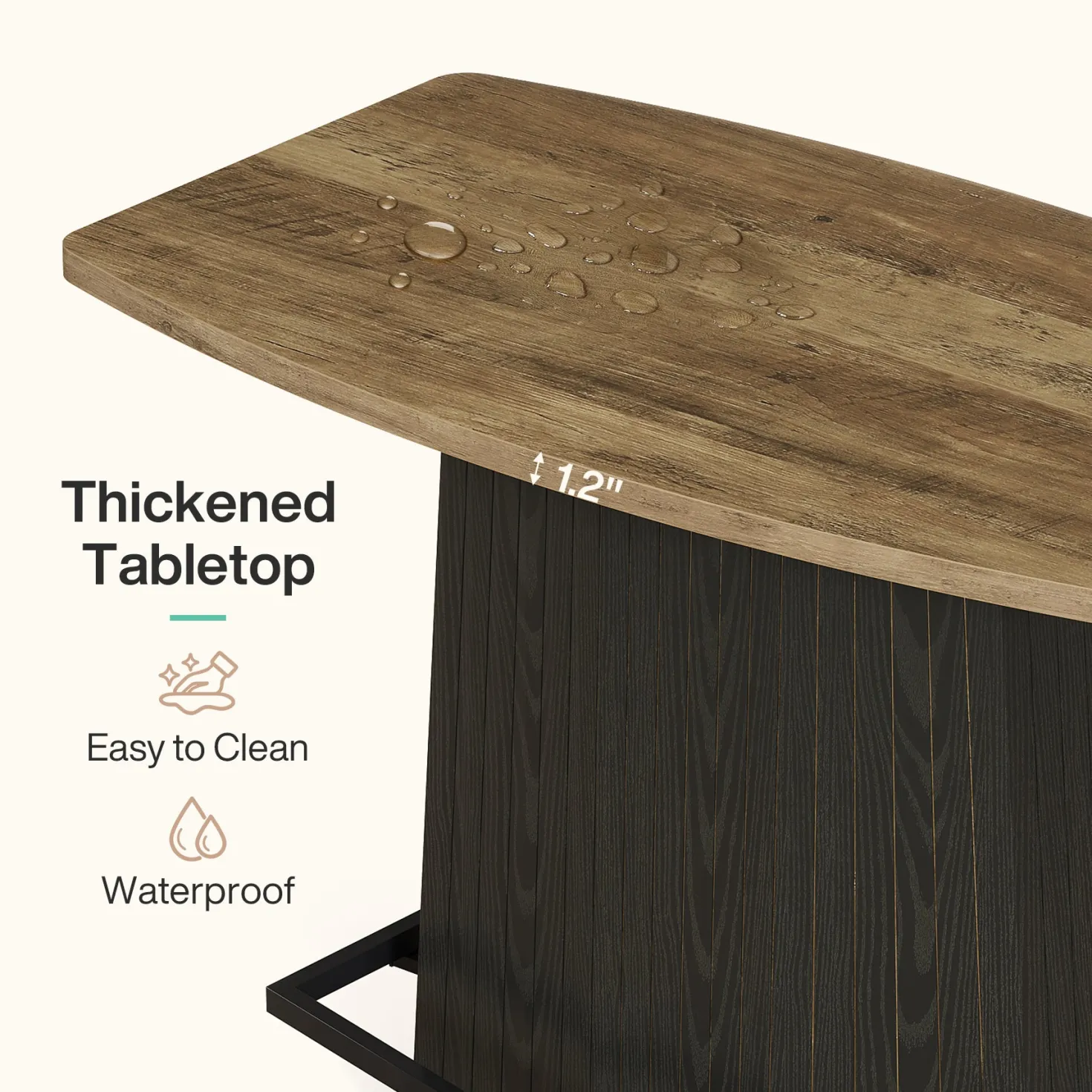 47" Bar Table, Industrial Counter Height Pub Table with Fluted Pedestal Base