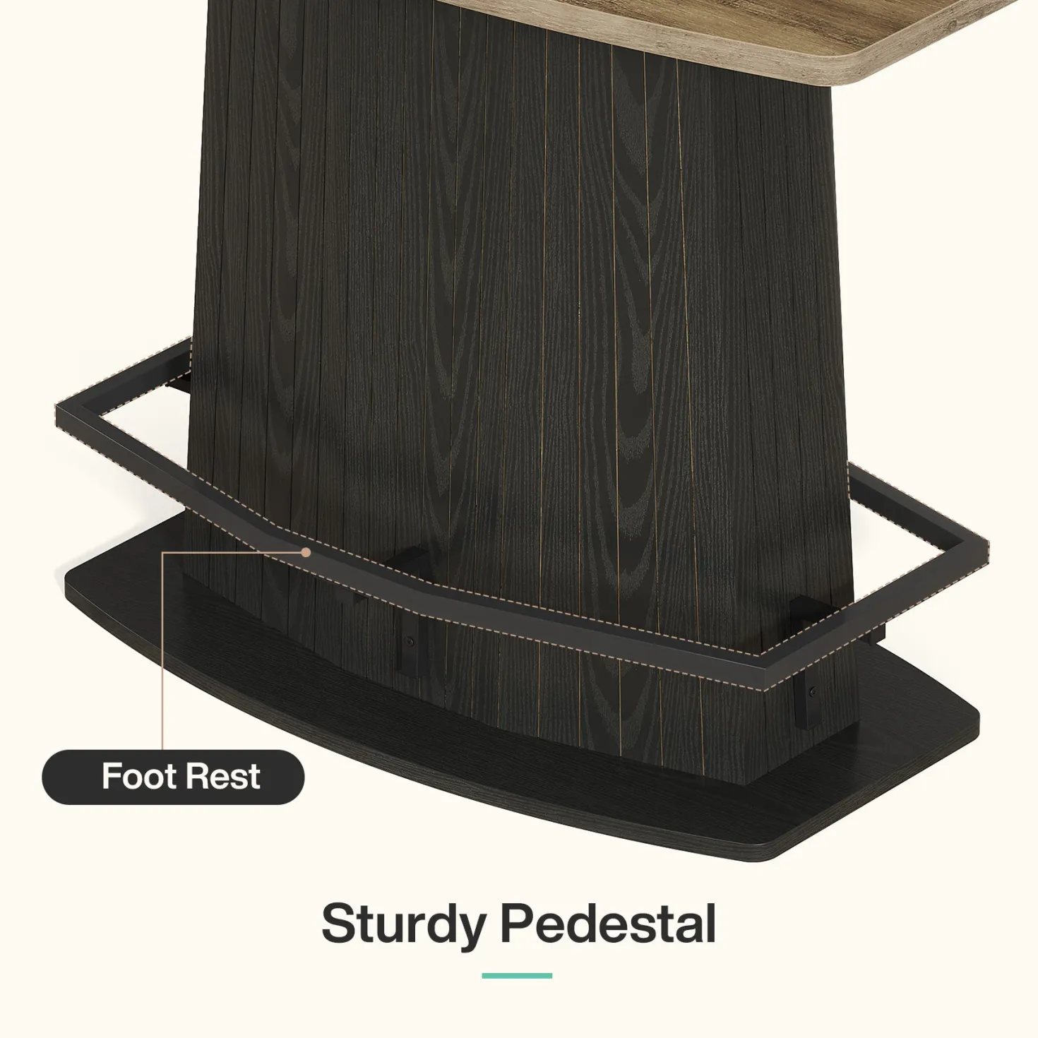 47" Bar Table, Industrial Counter Height Pub Table with Fluted Pedestal Base