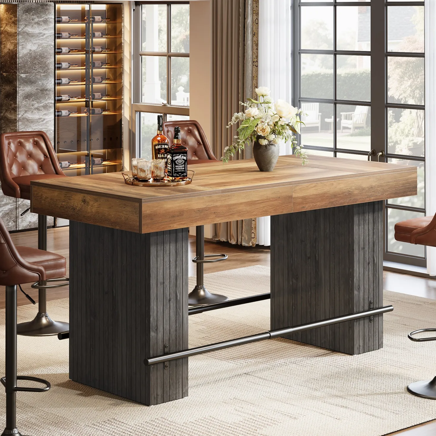 62.2" Bar Table, Industrial Counter Height Pub Dining Table