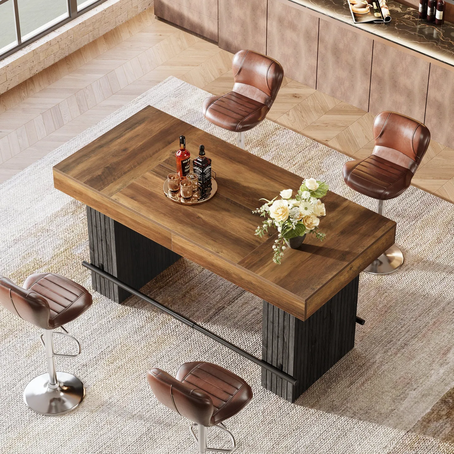 62.2" Bar Table, Industrial Counter Height Pub Dining Table