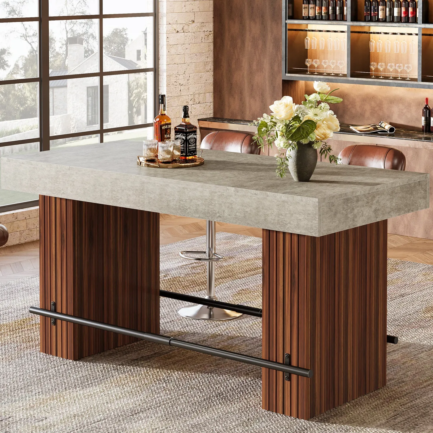 62.2" Bar Table, Industrial Counter Height Pub Dining Table