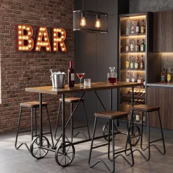 63" Bar Table, Industrial Counter Height Dining Table with Bicycle-Inspired Metal Base