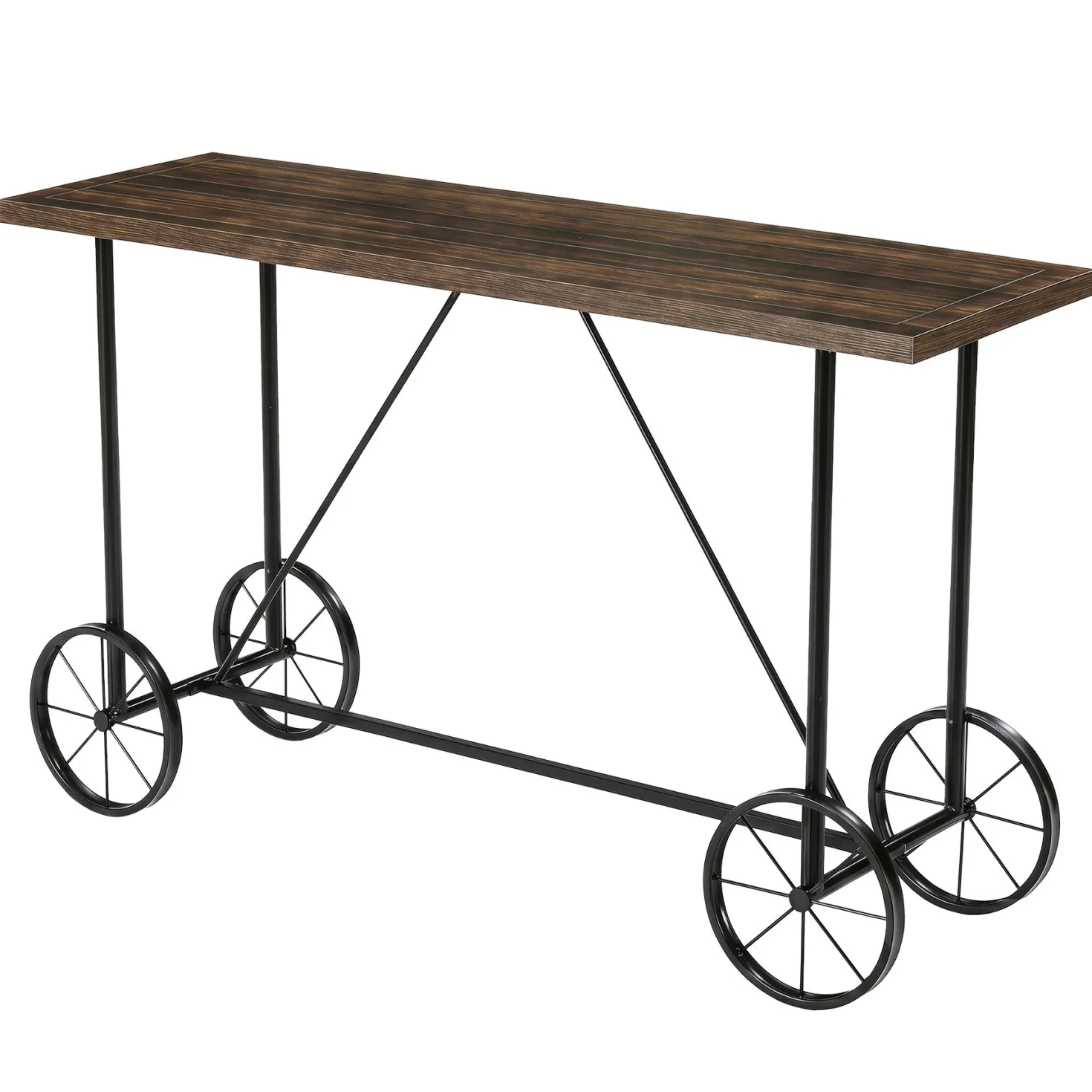 63" Bar Table, Industrial Counter Height Dining Table with Bicycle-Inspired Metal Base