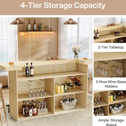 70.9" Bar Table, Modern Liquor Cabinet with 4-Tier Storage Shelves