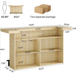 70.9" Bar Table, Modern Liquor Cabinet with 4-Tier Storage Shelves
