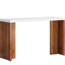 55" Bar Table, Moedern Counter Height Pub Table with Faux Marble Tabletop
